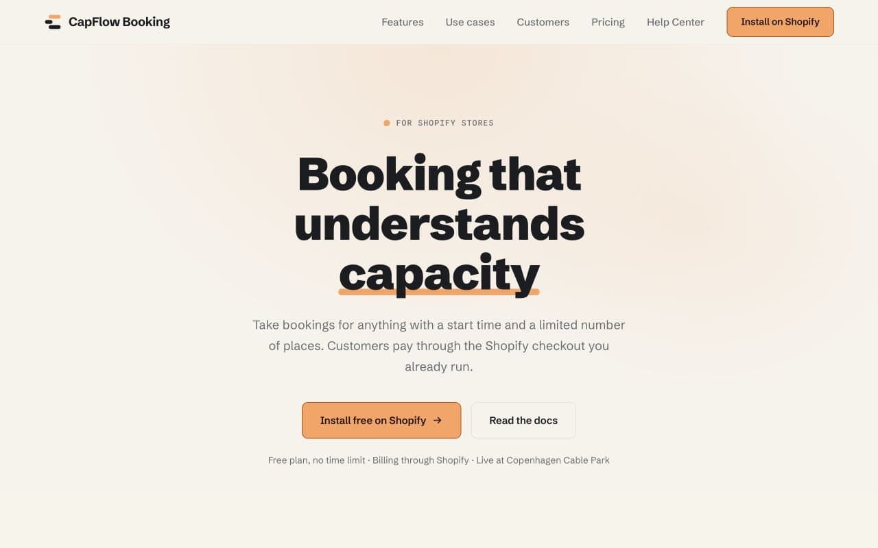 Forsiden af CapFlow Booking